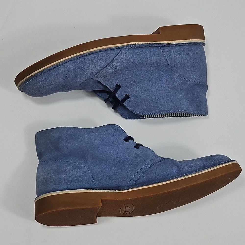 Clarks Bushacre 2 Dusty Blue Suede Leather Lace Up Desert Chukka Ankle Boot